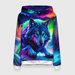 Женская толстовка Большой волк одинокий охотник - неоновые цвета