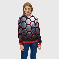 Толстовка-худи женская Металлический бронежилет, цвет: 3D-красный — фото 2