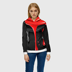 Толстовка-худи женская Красная и черная краска текстура, цвет: 3D-белый — фото 2