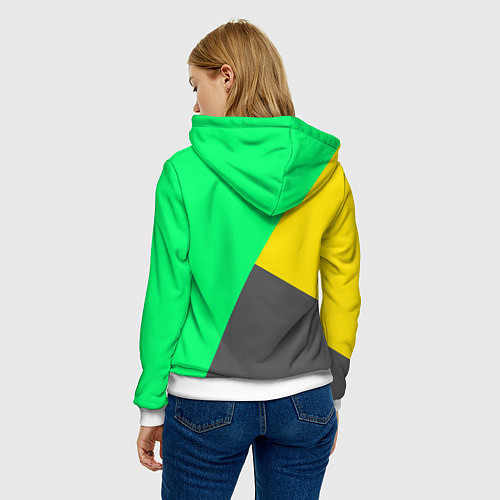 Женская толстовка Жёлто-серо-зелёный трёхцветный / 3D-Белый – фото 4