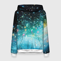 Толстовка-худи женская Бирюзовые блестки фон, цвет: 3D-белый