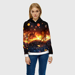 Толстовка-худи женская Оранжевое боке на черном, цвет: 3D-белый — фото 2