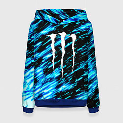 Толстовка-худи женская Monster energy штрихи голубых неоновых красок, цвет: 3D-синий