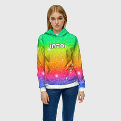 Толстовка-худи женская Inzoi блестящий радужный фон, цвет: 3D-белый — фото 2