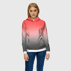 Толстовка-худи женская Бледный красно-серый градиент, цвет: 3D-белый — фото 2