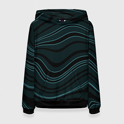 Толстовка-худи женская Тёмный синий волнистые полосы, цвет: 3D-черный