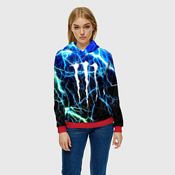 Толстовка-худи женская Monster energy electro, цвет: 3D-красный — фото 2