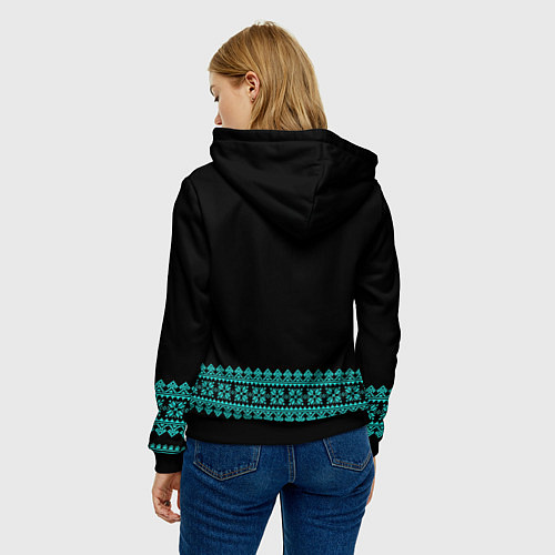 Женская толстовка Славянские узоры и орнамент голубой - вышиванка ру / 3D-Черный – фото 4