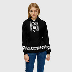 Толстовка-худи женская Славянский орнамент и узор на черном - вышиванка р, цвет: 3D-черный — фото 2