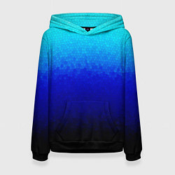 Толстовка-худи женская Градиент мозаика из голубого в чёрный, цвет: 3D-черный