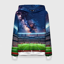 Толстовка-худи женская Стадион для американского футбола и звездная ночь, цвет: 3D-белый