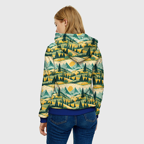 Женская толстовка Горные пейзажи ретро стиль / 3D-Синий – фото 4