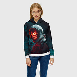Толстовка-худи женская Череп космонавта красного цвета, цвет: 3D-белый — фото 2