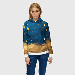 Толстовка-худи женская Золотые звезды на синем фоне текстура, цвет: 3D-белый — фото 2