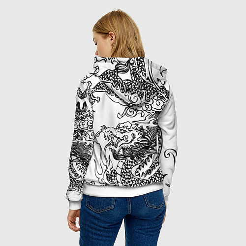 Женская толстовка Татуировка дракона на белом / 3D-Белый – фото 4