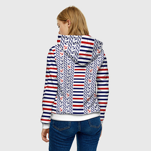 Женская толстовка Полосатый морской орнамент с якорями / 3D-Белый – фото 4