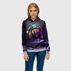Толстовка-худи женская Злой русский медведь в лесу, цвет: 3D-меланж — фото 2
