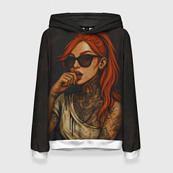 Женская толстовка Рыжая девушка в очках с тату