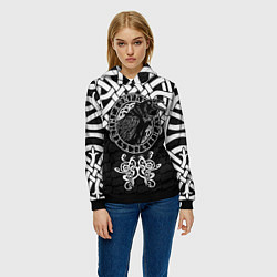 Толстовка-худи женская Узор - ворон, цвет: 3D-черный — фото 2