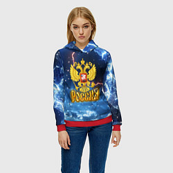 Толстовка-худи женская Герб России и ледяной фон, цвет: 3D-красный — фото 2