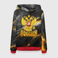 Женская толстовка Россия черно-желтый фон