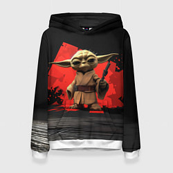 Толстовка-худи женская Меленький Йода, цвет: 3D-белый