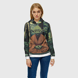 Толстовка-худи женская Йода в лесу, цвет: 3D-белый — фото 2