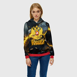 Толстовка-худи женская Россия золотой фон и желтые разломы, цвет: 3D-красный — фото 2