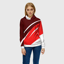 Толстовка-худи женская Красно-белый абстрактный с полосами, цвет: 3D-белый — фото 2