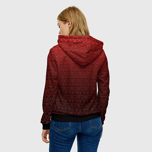 Женская толстовка Тёмно-красный цветочный орнамент градиент / 3D-Черный – фото 4