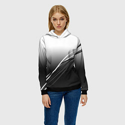 Толстовка-худи женская Градиент с полосами из белого в тёмный, цвет: 3D-черный — фото 2