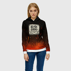 Толстовка-худи женская ACDC лого на кассете, цвет: 3D-белый — фото 2