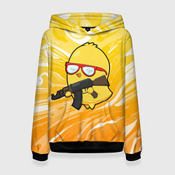 Толстовка-худи женская Курица и автомат, цвет: 3D-черный
