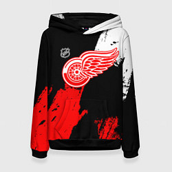 Женская толстовка Детройт Ред Уингз - брызги краска на черном фоне