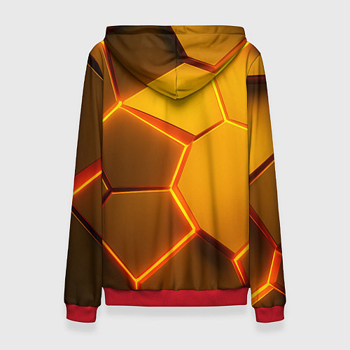 Женская толстовка Желтые неоновые соты - текстура / 3D-Красный – фото 2