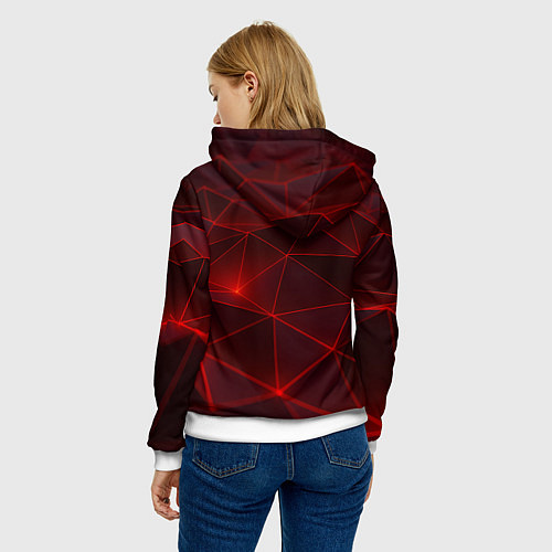 Женская толстовка Красные полигоны с неоном / 3D-Белый – фото 4