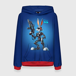 Толстовка-худи женская Cyborg Bugs Bunny with a gun - ai art fantasy, цвет: 3D-красный