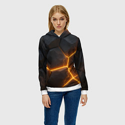 Толстовка-худи женская Черные плиты с оранжевой молнией, цвет: 3D-белый — фото 2