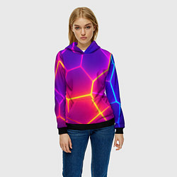 Толстовка-худи женская Синие плиты с фиолетовым свечением, цвет: 3D-черный — фото 2