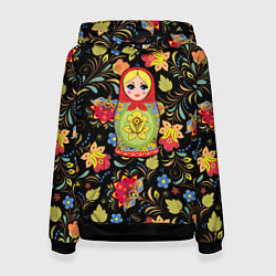 Женская толстовка Хохломская роспись с русской матрёшкой