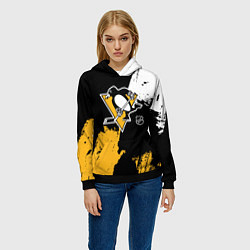 Толстовка-худи женская Питтсбург Пингвинз - брызги, цвет: 3D-черный — фото 2