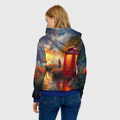 Женская толстовка Пейзаж с красной телефонной будкой / 3D-Синий – фото 4