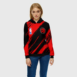 Толстовка-худи женская Торонто Рэпторс - красные потертости, цвет: 3D-черный — фото 2