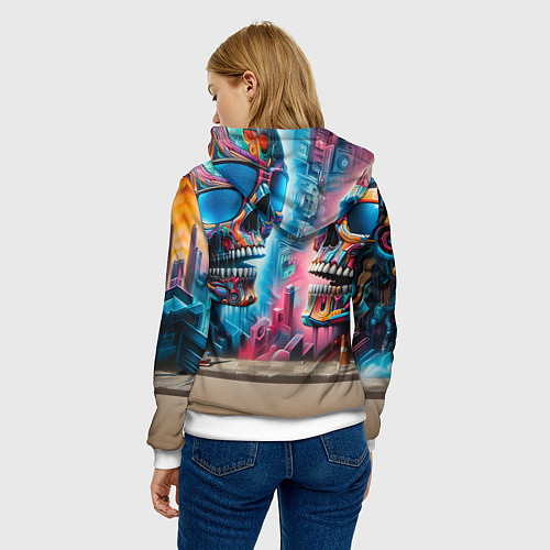 Женская толстовка Hippo with longboard - graffiti / 3D-Белый – фото 4