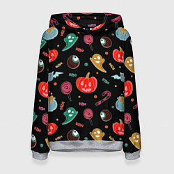 Толстовка-худи женская Halloween red pumpkin, цвет: 3D-меланж