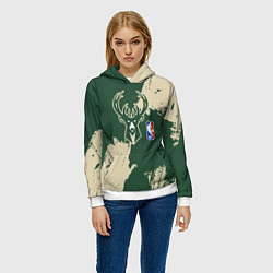 Толстовка-худи женская Милуоки Бакс - разлитая краска, цвет: 3D-белый — фото 2