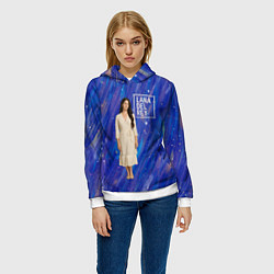 Толстовка-худи женская Lana Del Rey в белом классическом платье на синем, цвет: 3D-белый — фото 2