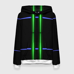 Женская толстовка Neon black light blue green line