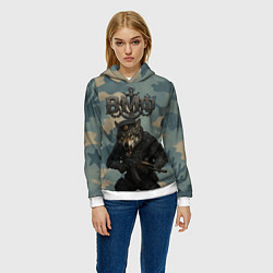 Толстовка-худи женская ВМФ пехотинец волк, цвет: 3D-белый — фото 2