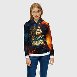 Толстовка-худи женская ВМФ корабль и штурвал, цвет: 3D-белый — фото 2
